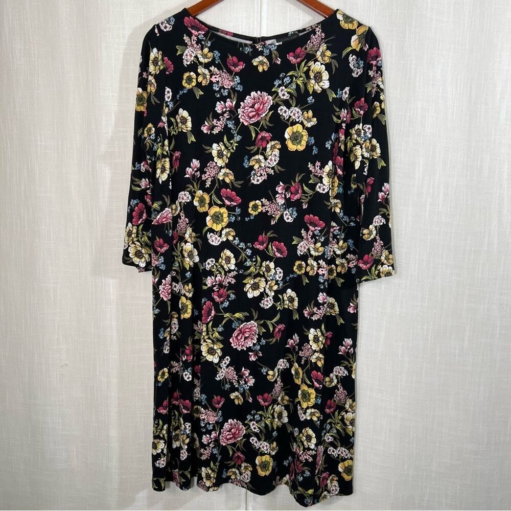 J.Jill Wearever Collection Floral 3/4 Sleeve Swing Dress Size Medium